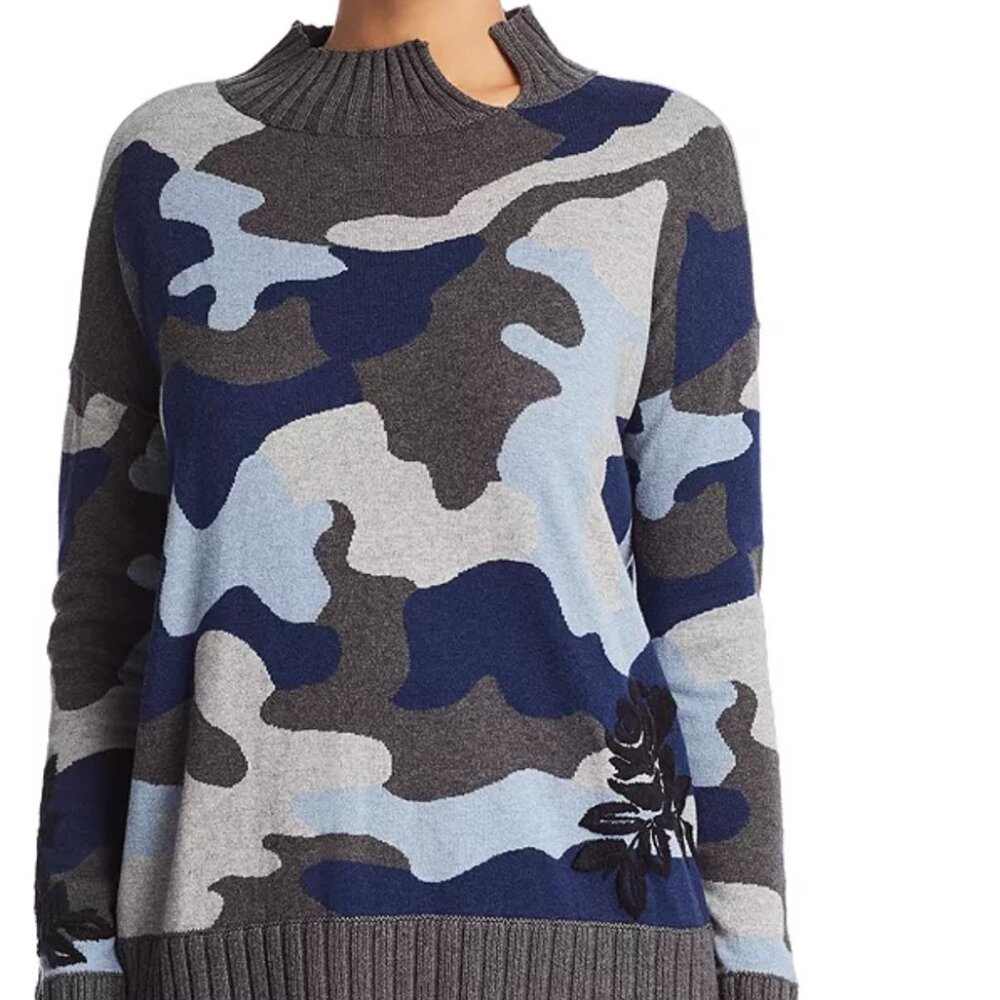 Lisa Todd Hide Away Sweater Camo Blue Grey Sz Small